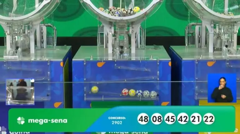 Resultado Mega-Sena 2902 paga prêmio acumulado R$ 55 milhões nas Loterias Caixa: 48 - 08 - 45 - 42 - 21 - 22