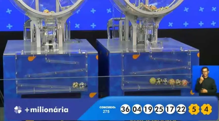 Resultado +Milionária 275 na Caixa com prêmio acumulado de R$ 140 milhões: 36 - 04 - 19 - 25 -17 - 22 - Trevos: 5 e 4