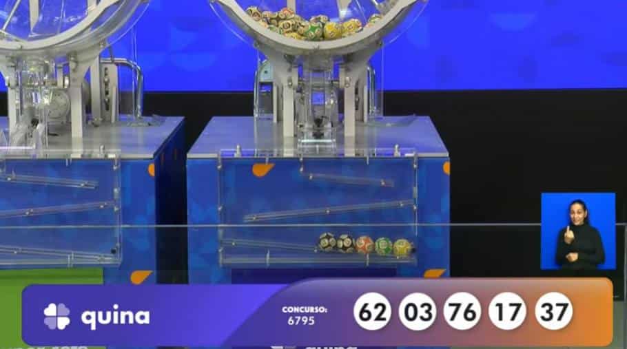 Resultado Quina 6795 de prêmio de R$ 8,4 milhões em sorteio agora: 62 - 03 - 76 - 17 - 37