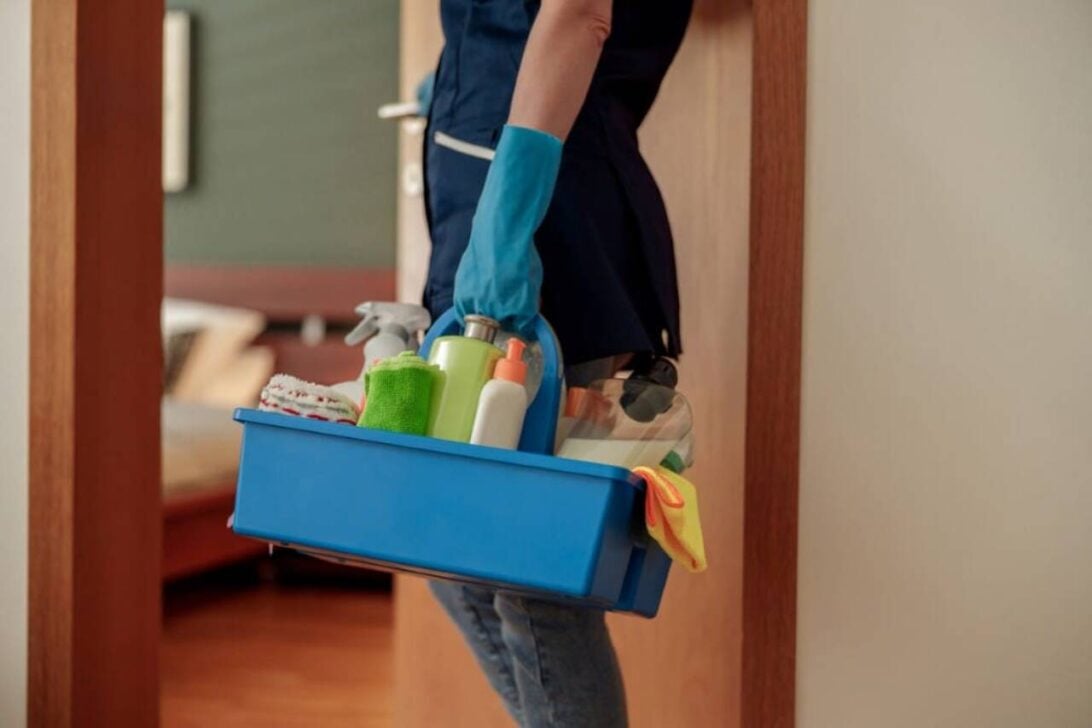 Empregada doméstica, faxineira, produtos de limpeza