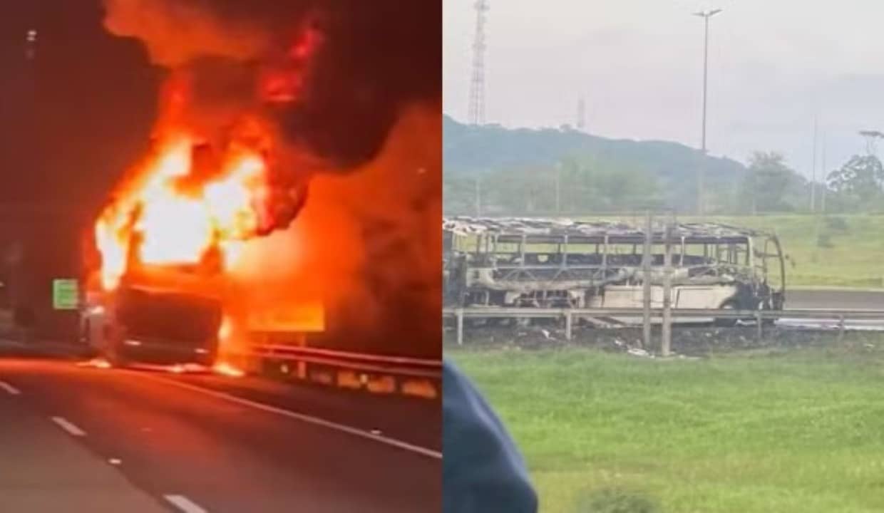 Ônibus com atletas de natação pega fogo