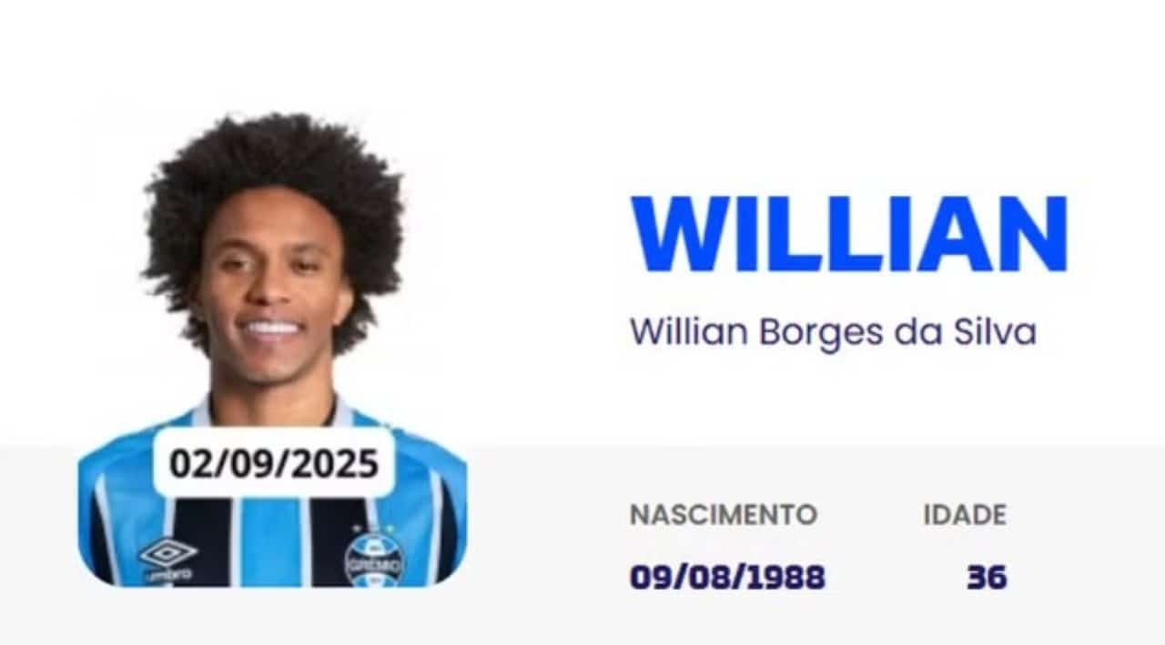 Willian aparece com camiseta do Grêmio no site da CBF