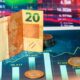 Cédula de vinte reais, moedas real, gráficos econômicos
