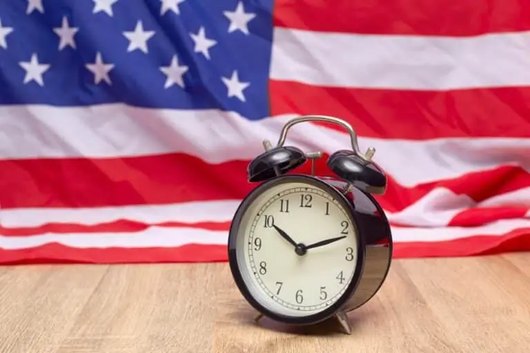United States flag clock daylight saving time concept