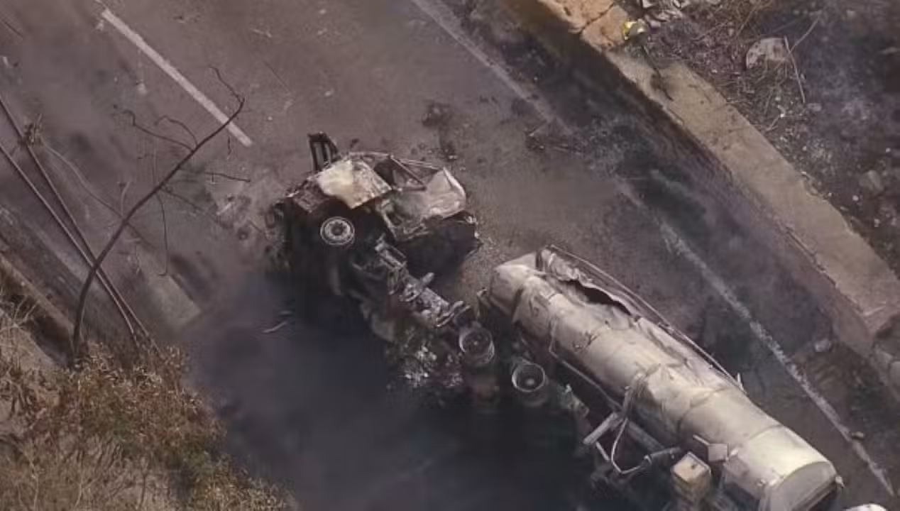 caminhão que pegou fogo na Serra das Araras