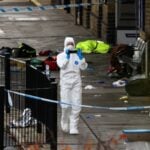 Aftermath of a stabbing incident at a train station in Huntingdon