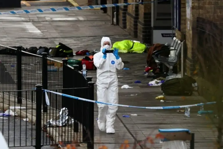 Aftermath of a stabbing incident at a train station in Huntingdon