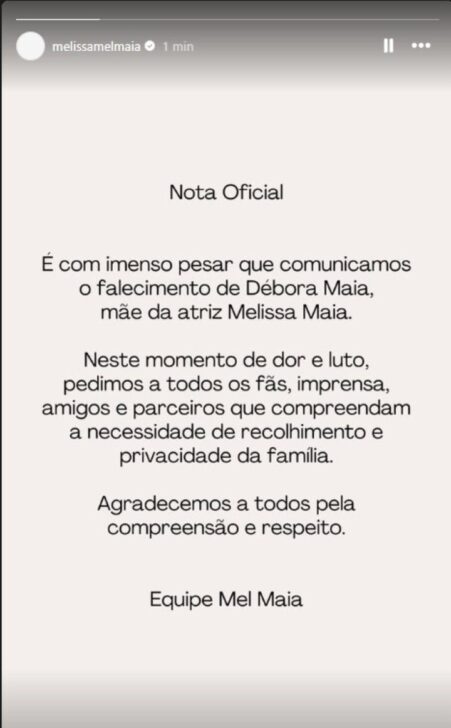 Mel Maia - Nota Oficial