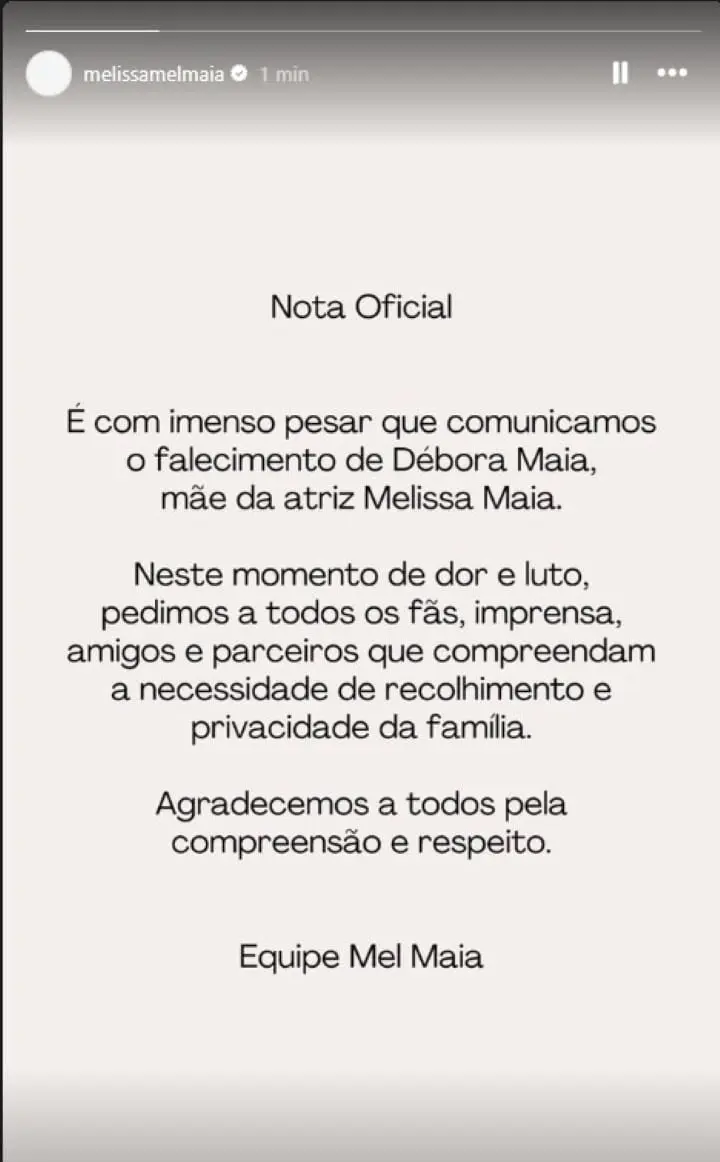 Mel Maia - Nota Oficial