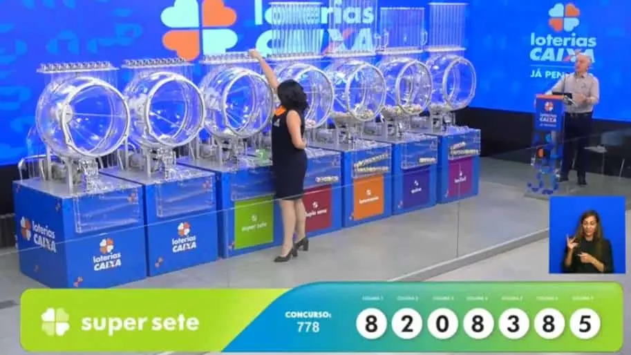 Resultado Super Sete 778 com R$ 5,7 milhões agora na Loteria da Caixa: Colunas 8, 2, 0, 8, 3, 8 e 5