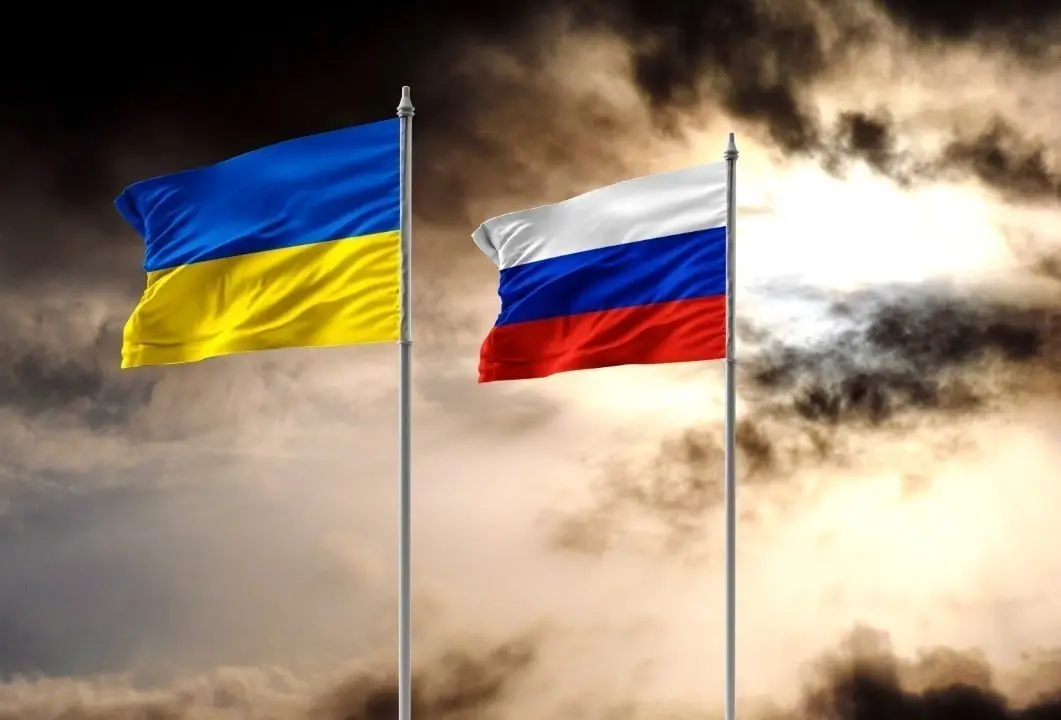bandeira da Ucrânia e da Rússia