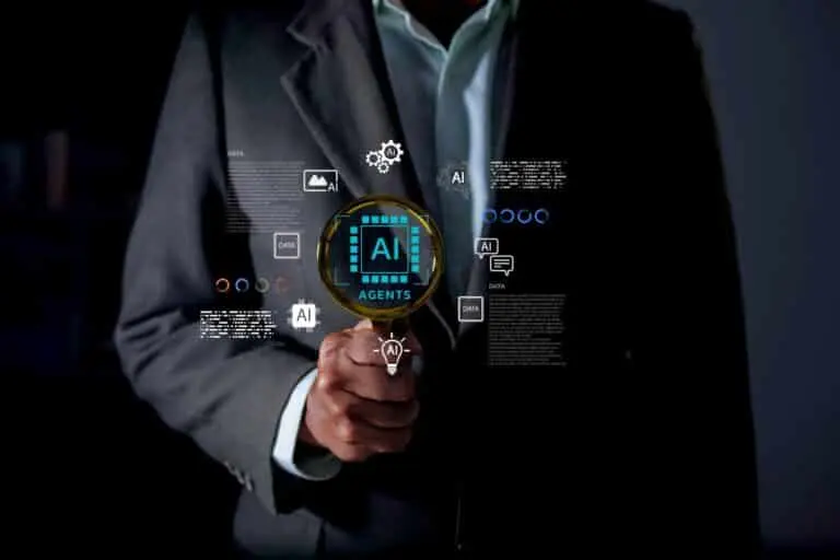 Empresário analisando agentes de inteligência artificial