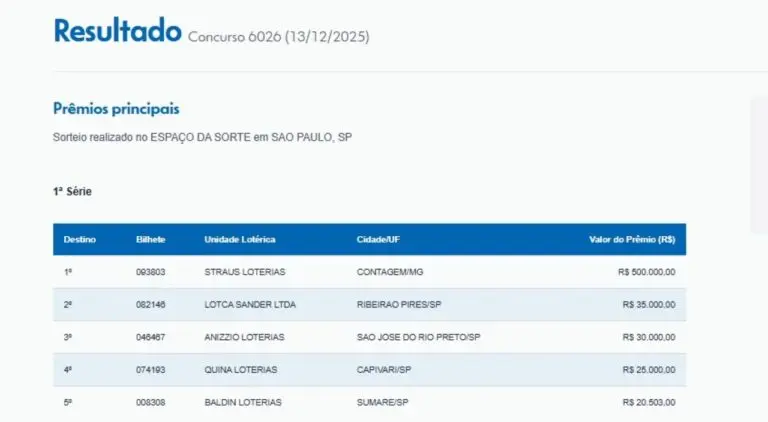 Resultado Loteria Federal 6026