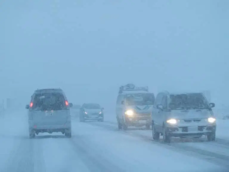 Nevasca, acrros, estrada, neve