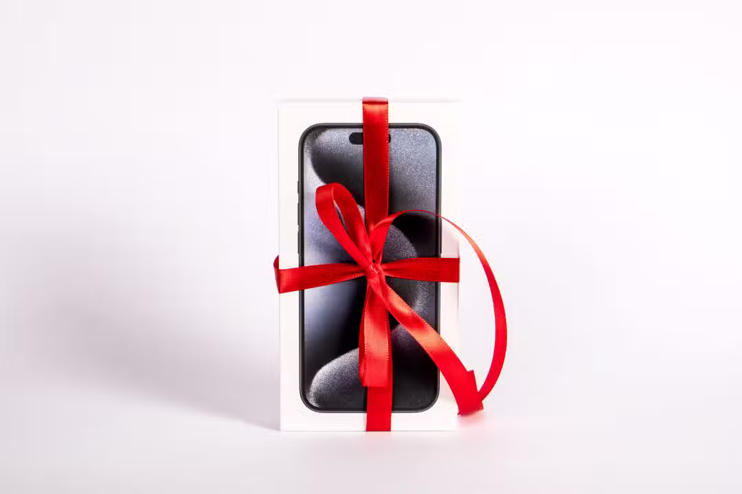 Iphone, caixa, fita de presente