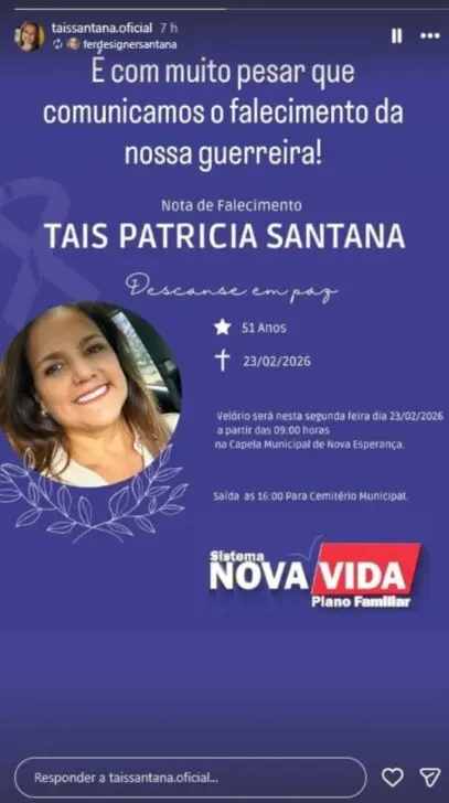 Tais Santana - comunicado