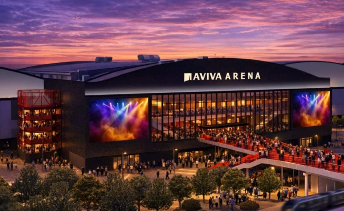 Ilustração do exterior da Avia Arena