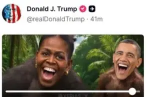 La forte condanna arriva dopo che Trump ha diffuso un video con una rappresentazione razzista della coppia Obama