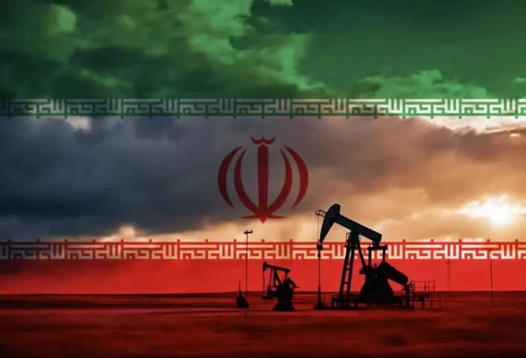 Perfuração de petróleo, sobreposição da bandeira nacional do Irã