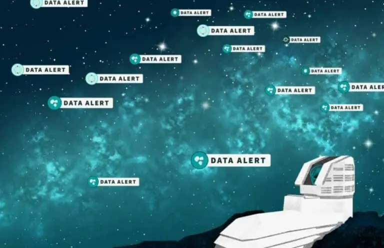 Ilustração artística representa o início da transmissão de alertas do Observatório Rubin - @rubin_observatory