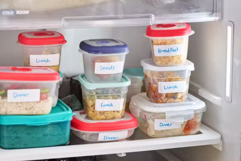 Armazenamento de alimentos, potes de plásticos