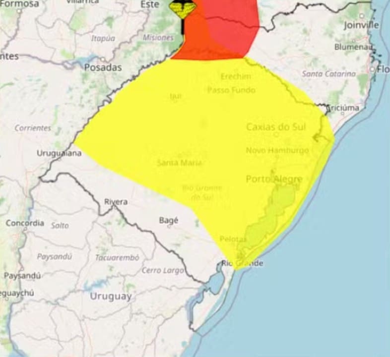Aviso of potential danger of intense rains in RS