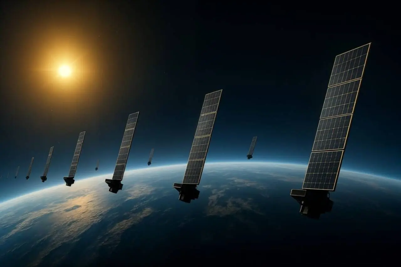 Terra, sol, conceito de satélites Starlink