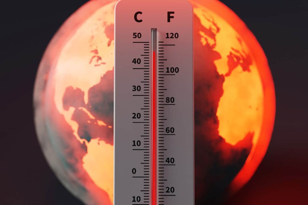 Terra temperaturas altas e um termômetro