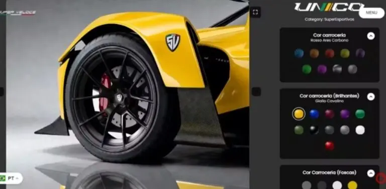 Configurador do Super Veloce Unico, supercarro brasileiro
