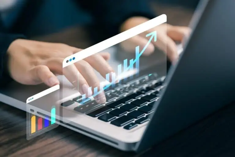 Conceito de painel de análise de negócios, gráficos financeiros