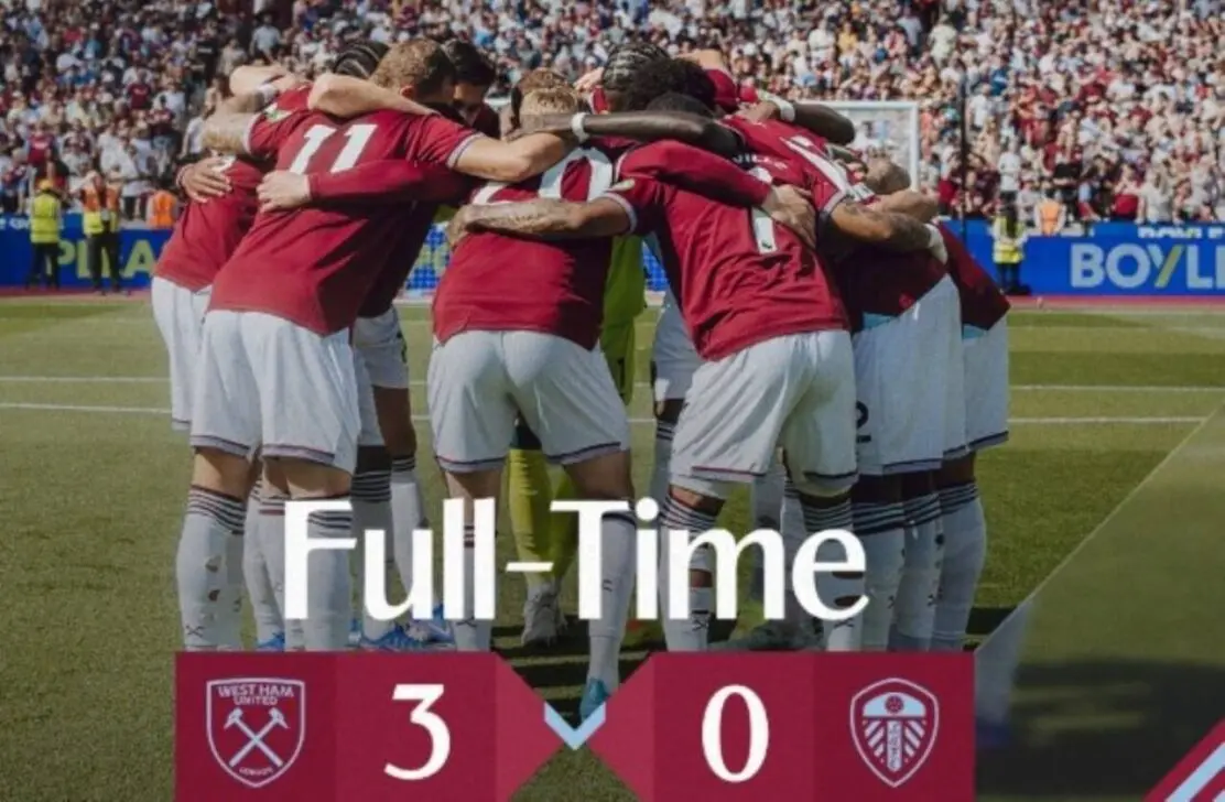 West Ham este retrogradat în campionat cu o victorie cu 3-0 împotriva Leeds