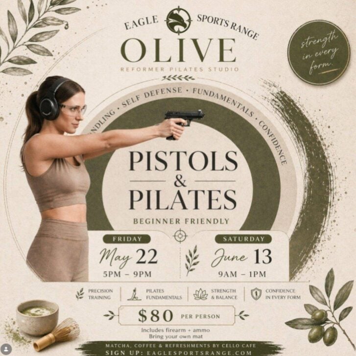Clube de Chicago une alongamento de Pilates com prática de tiros para mulheres - Instagram/eaglesportsrangeof