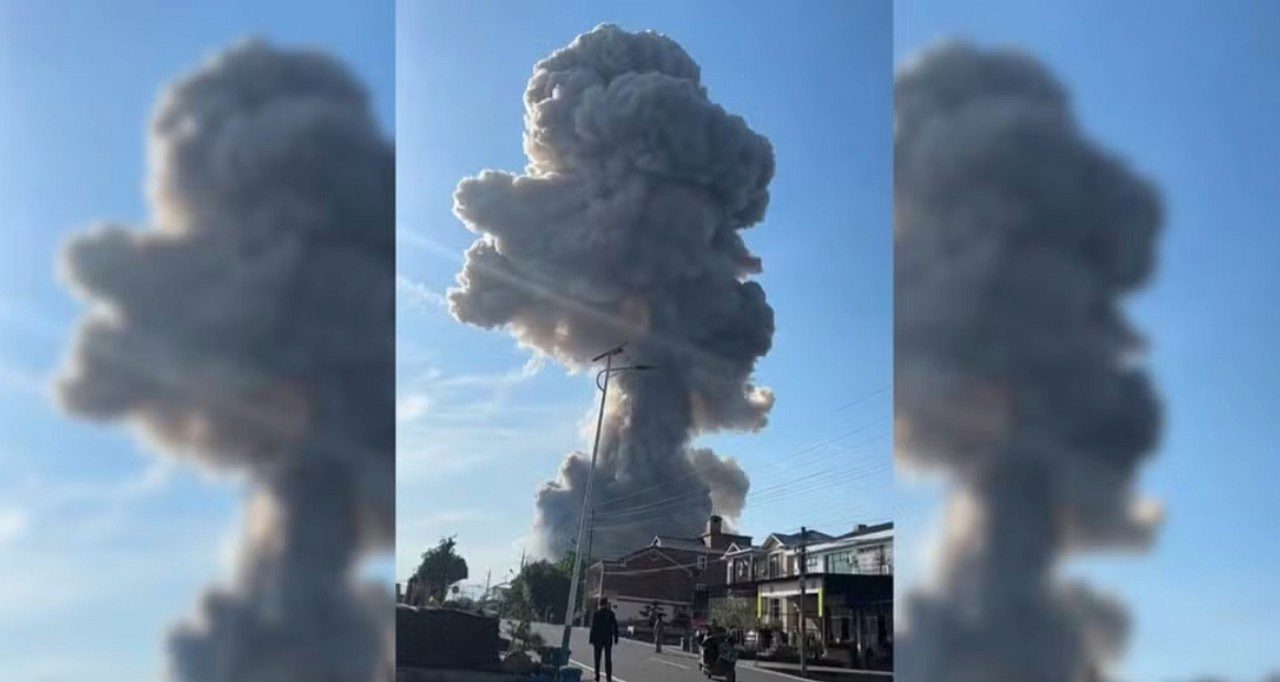 Explosão em fábrica de fogos de artifícios na China eixa 21 mortos e 61 feridos. — Reprodução / CCTV