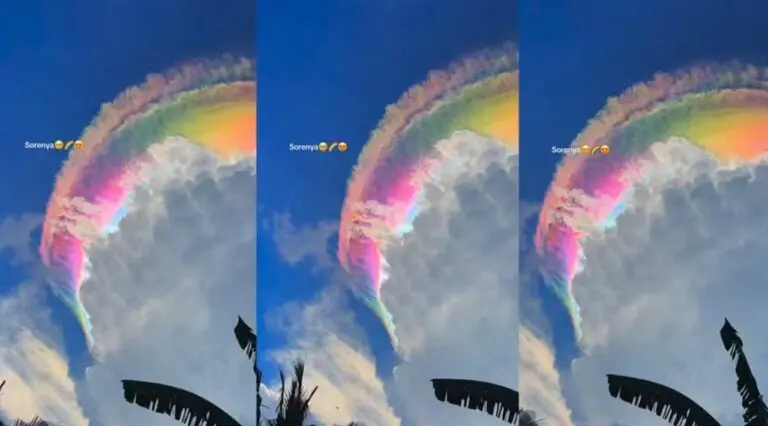 Fenômeno óptico é conhecido como nuvem iridescente e foi registrado no dia 1º de maio. — Reprodução/@ochiii23