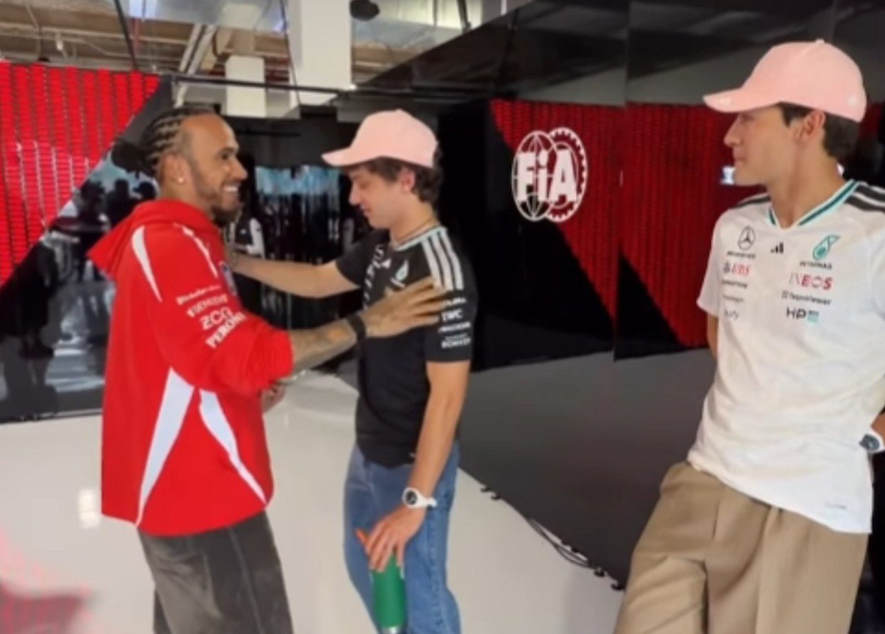 Hamilton. Russell e Kimi Antonelli - Reprodução Instagram
