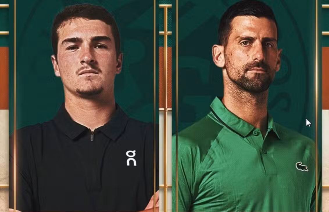 João Fonseca x Novak Djokovic - X.com/ Roland Garros