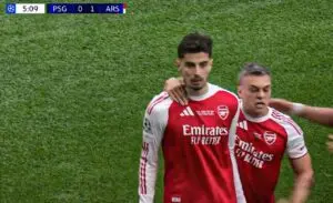 Kai Havertz marca golaço em PSG x Arsenal na final da Liga dos Campeões da EUFA