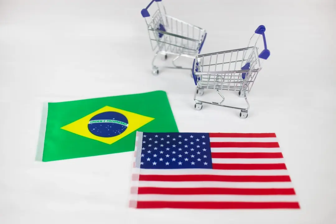 Bandeira do Brasil e do Estados Unidos, carrinhos de compras