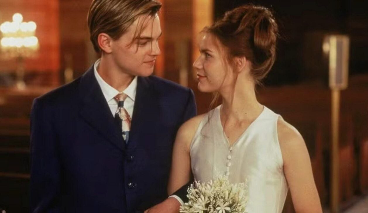 Leonardo DiCaprio e Claire Danes em Romeu + Julieta- Reprodução