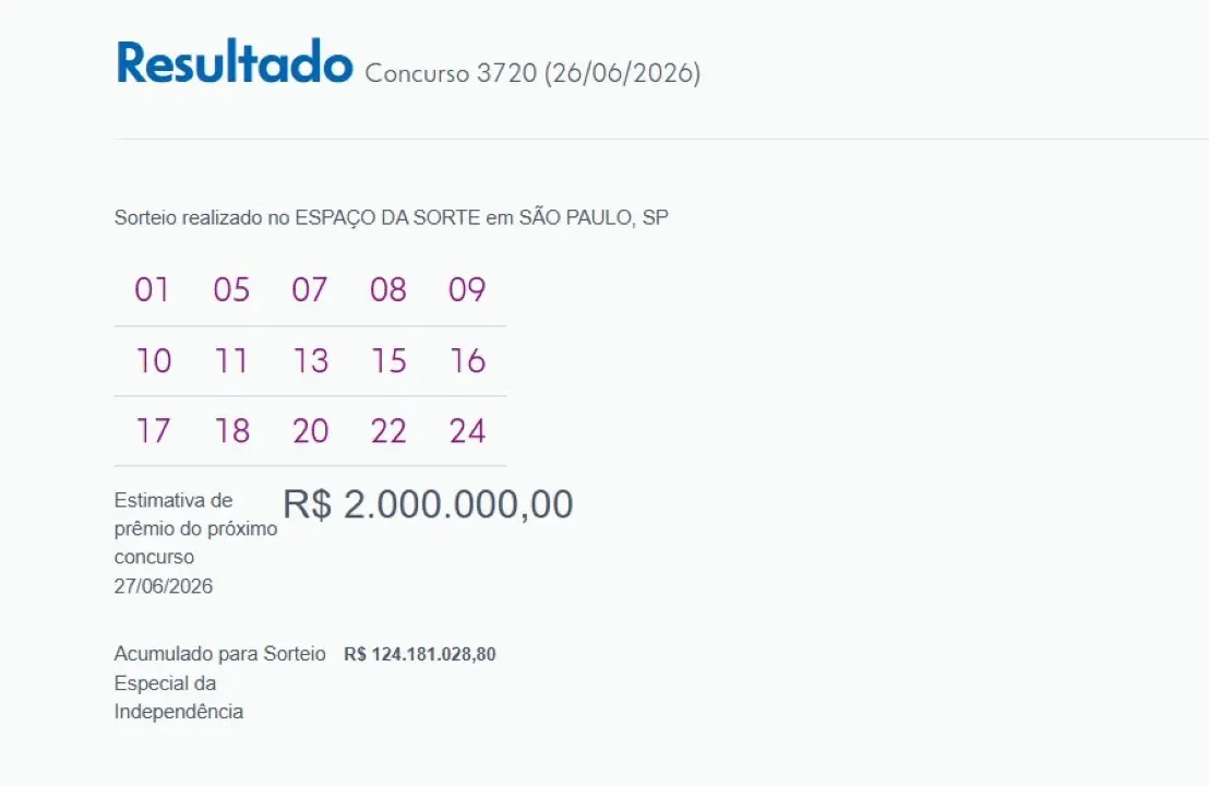 lotofacil result 3720