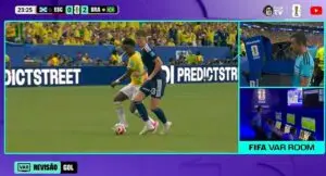 VAR anula golaço de Vinícius Júnior por falta no jogo entre Escócia e Brasil pela Copa do Mundo 2026