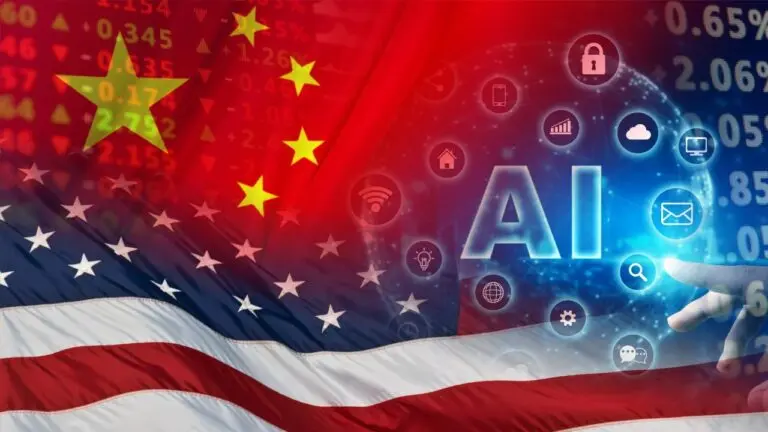 Bandeira da China e EUA, IA Inteligencia Artificial