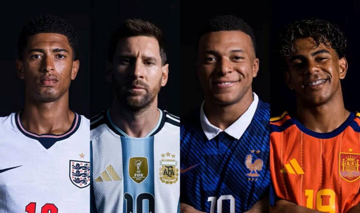 Jude Bellingham, Lionel Messi, Kylian Mbappé e Lamine Yamal