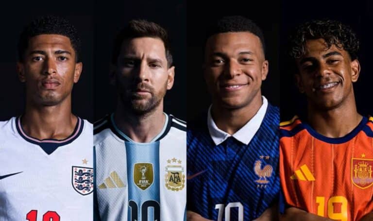 Jude Bellingham, Lionel Messi, Kylian Mbappé e Lamine Yamal