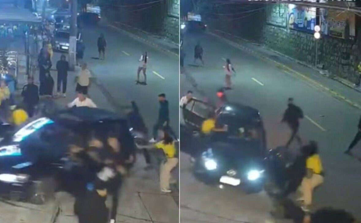 男性が見知らぬ人の車で攻撃を逃れ、集団を轢く - 複製