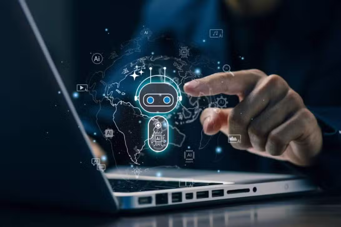 Conceito de tecnologia de inteligência artificial com interface de chatbot
