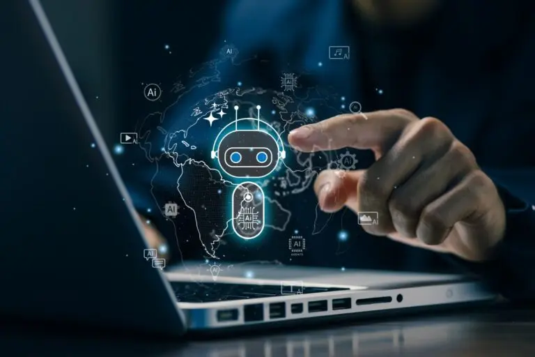 Conceito de tecnologia de inteligência artificial com interface de chatbot