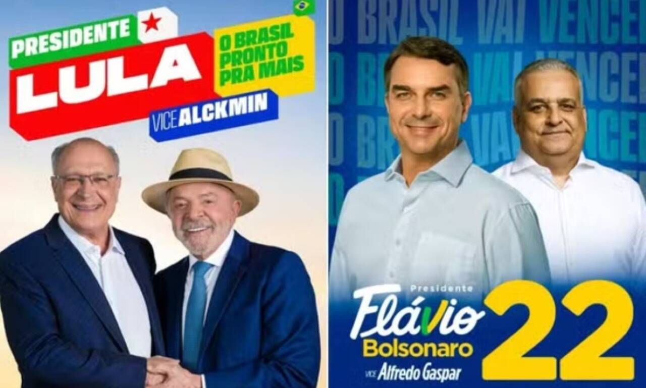 Imagens oficiais da campanha presidencial de Lula (PT) e Flávio Bolsonaro (PL)
