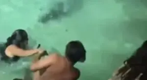 Video shows desperate tourists fleeing crocodile in Belize Sea
