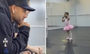 Neymar is moved by his daughter Mavie during a ballet performance for Father’s Day